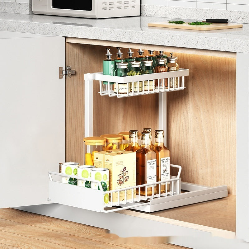 Pull-Out Kitchen Sink Storage Rack – Multi-Layer Cabinet Organizer