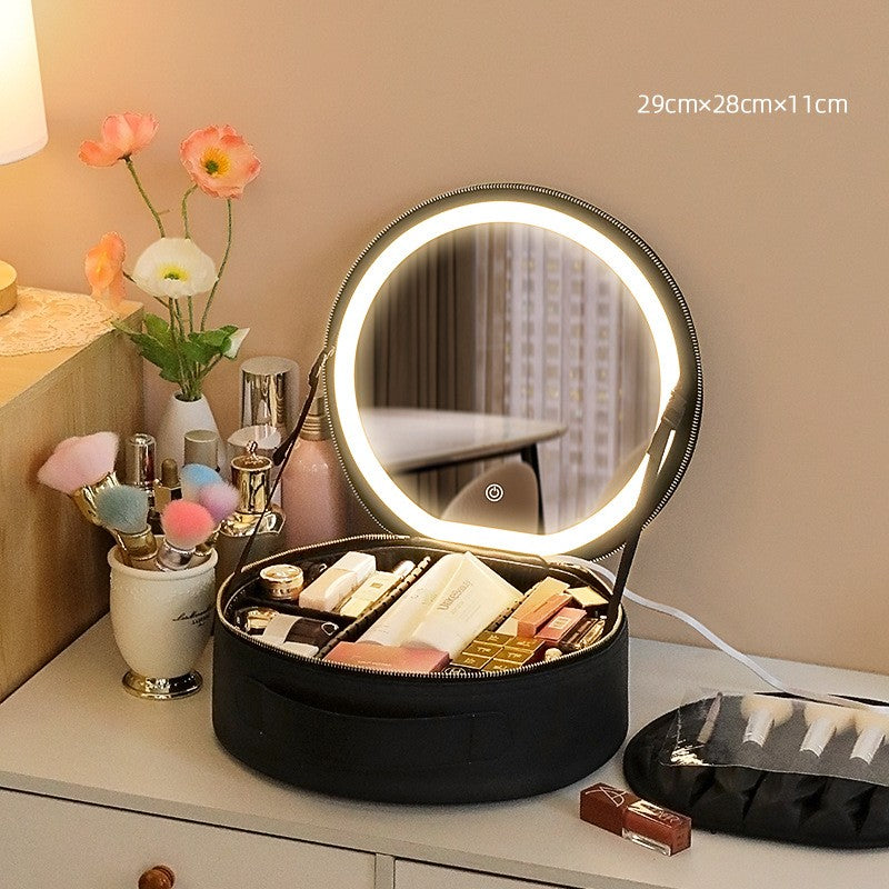 Smart LED Makeup Bag with Mirror – Large Capacity Travel Cosmetic Organizer