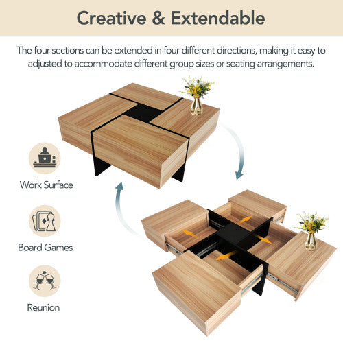 Modern Coffee Table with 4 Hidden Storage Compartments