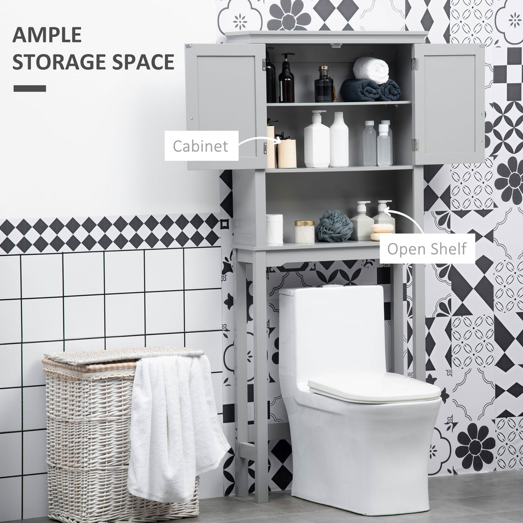 Modern Over-Toilet Storage Cabinet – Double Door Bathroom Organizer (Grey)