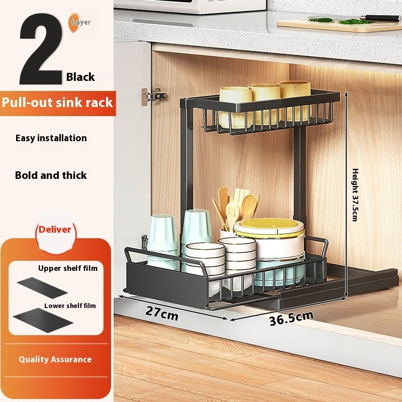 Pull-Out Kitchen Sink Storage Rack – Multi-Layer Cabinet Organizer