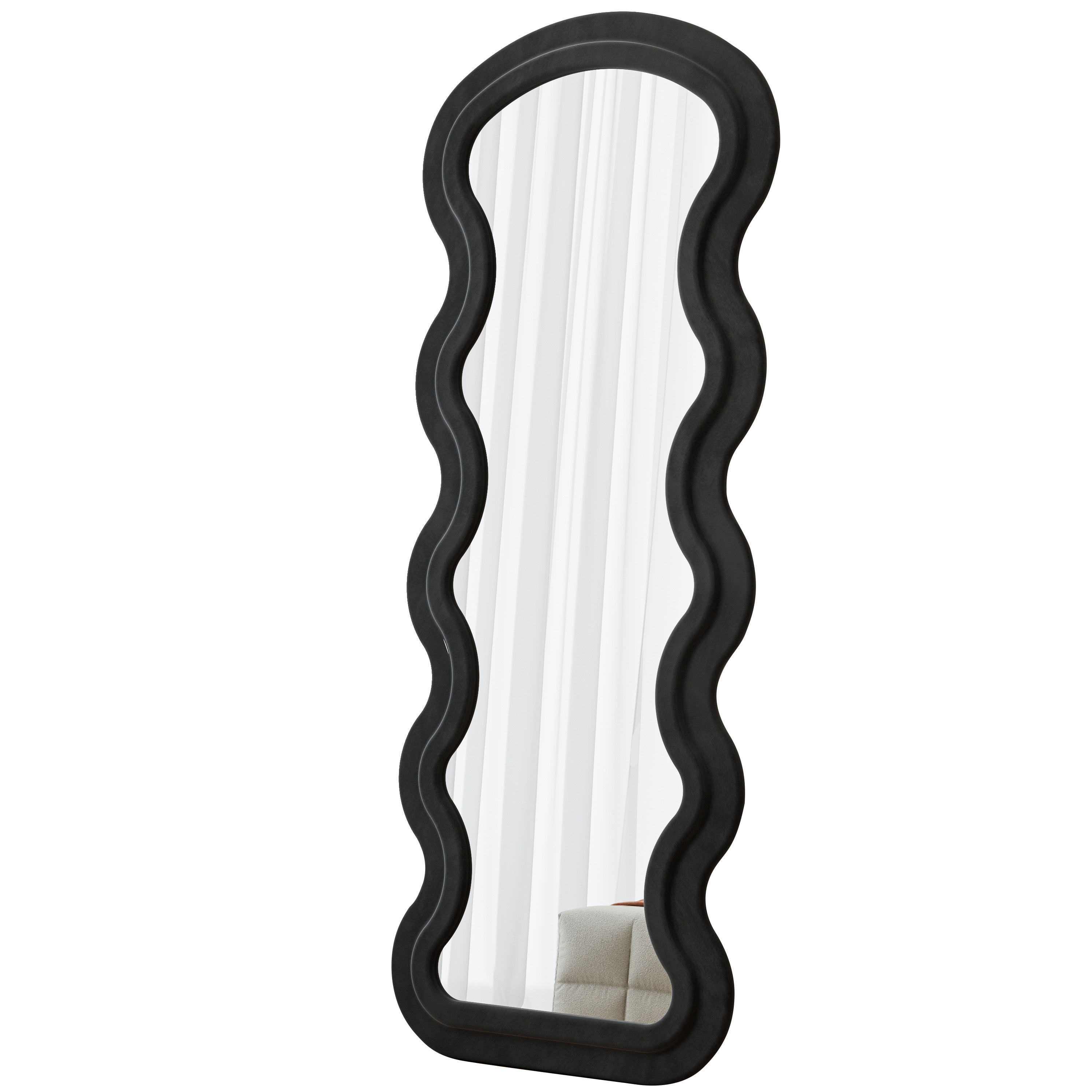 Flannel Full Length Wave  Floor Mirror  For Bedroom Living Room Hanging Or Against The Wall Black