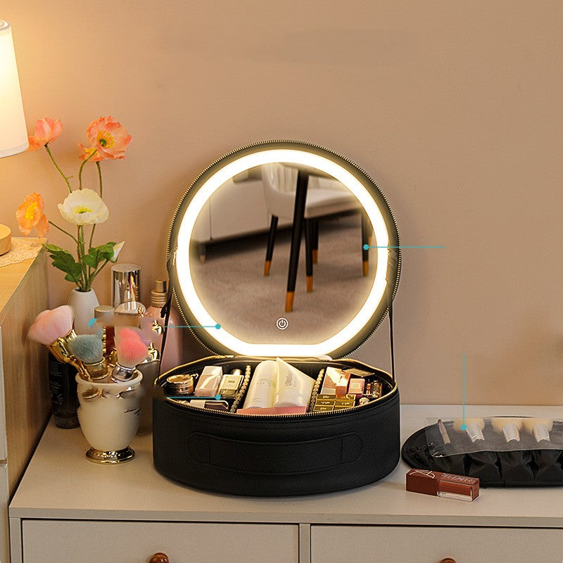 Smart LED Makeup Bag with Mirror – Large Capacity Travel Cosmetic Organizer