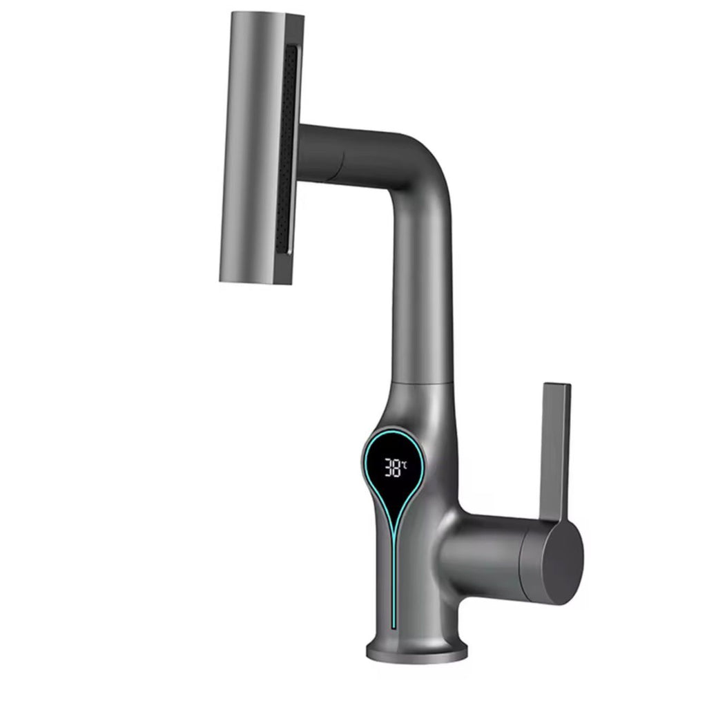 Waterfall Temperature Digital Display Basin Faucet Lift Up Down Stream Sprayer Hot Cold Water Sink Mixer Wash Tap For Bathroom