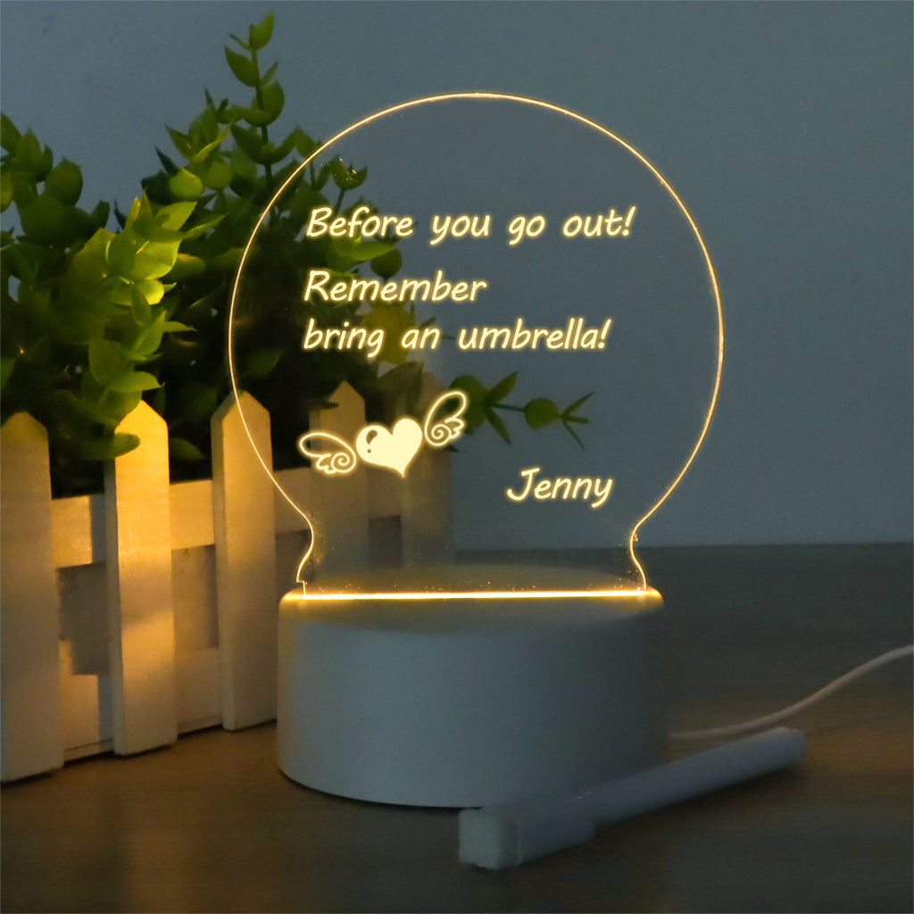 LED Message Board Night Light – USB Acrylic Writing Lamp with Glowing Note Display