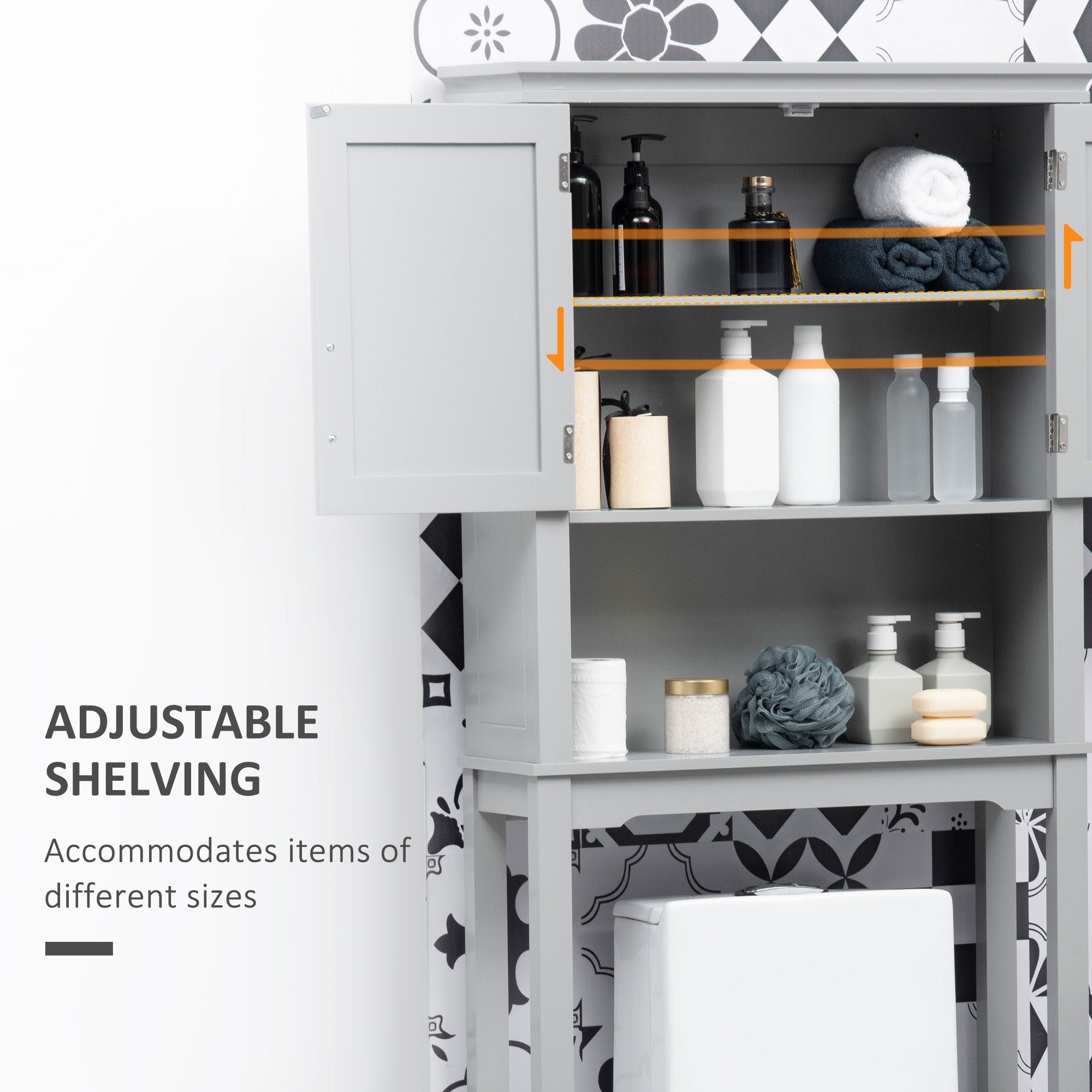 Modern Over-Toilet Storage Cabinet – Double Door Bathroom Organizer (Grey)